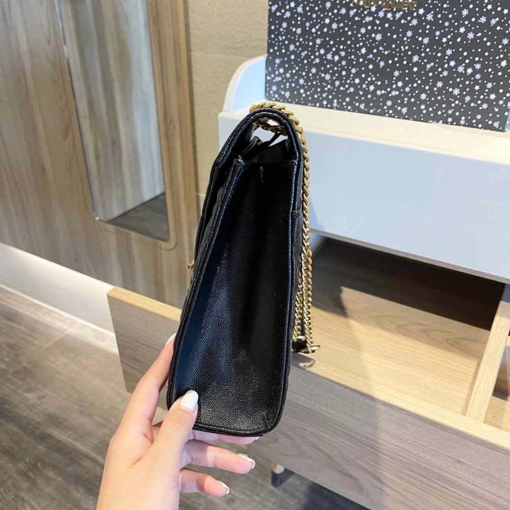 Saint Laurent Envelope Large Bag In Mix Matelassé Grain De Poudre Embossed Black Gold 31Cm 600166BOW911000 - Image 6