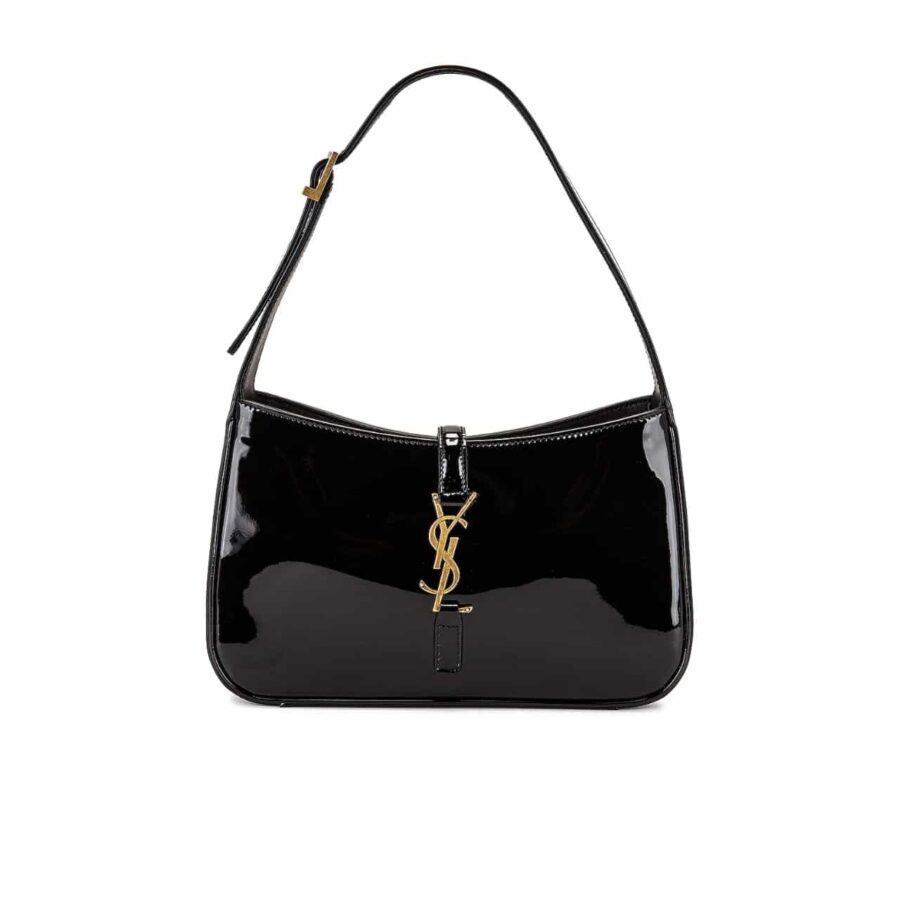Saint Laurent Le 5 A 7 Patent Hobo Bag In Shiny Leather Black 25Cm