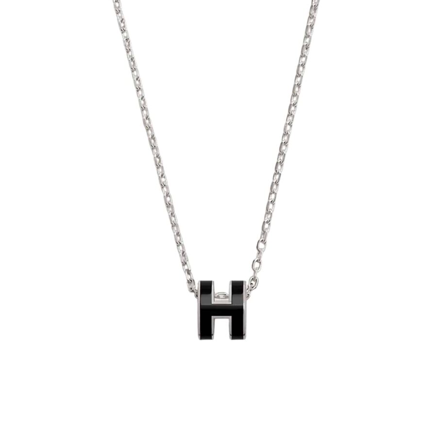 Hermes Mini Pop H Pendant Necklace Black And Silver