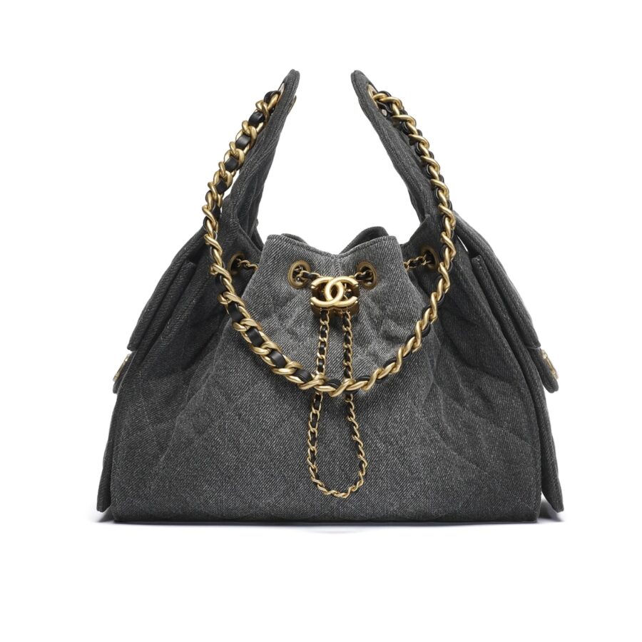 Chanel 25 Small Handbag Washed Denim Black 26cm AS5293 B20520 U0725