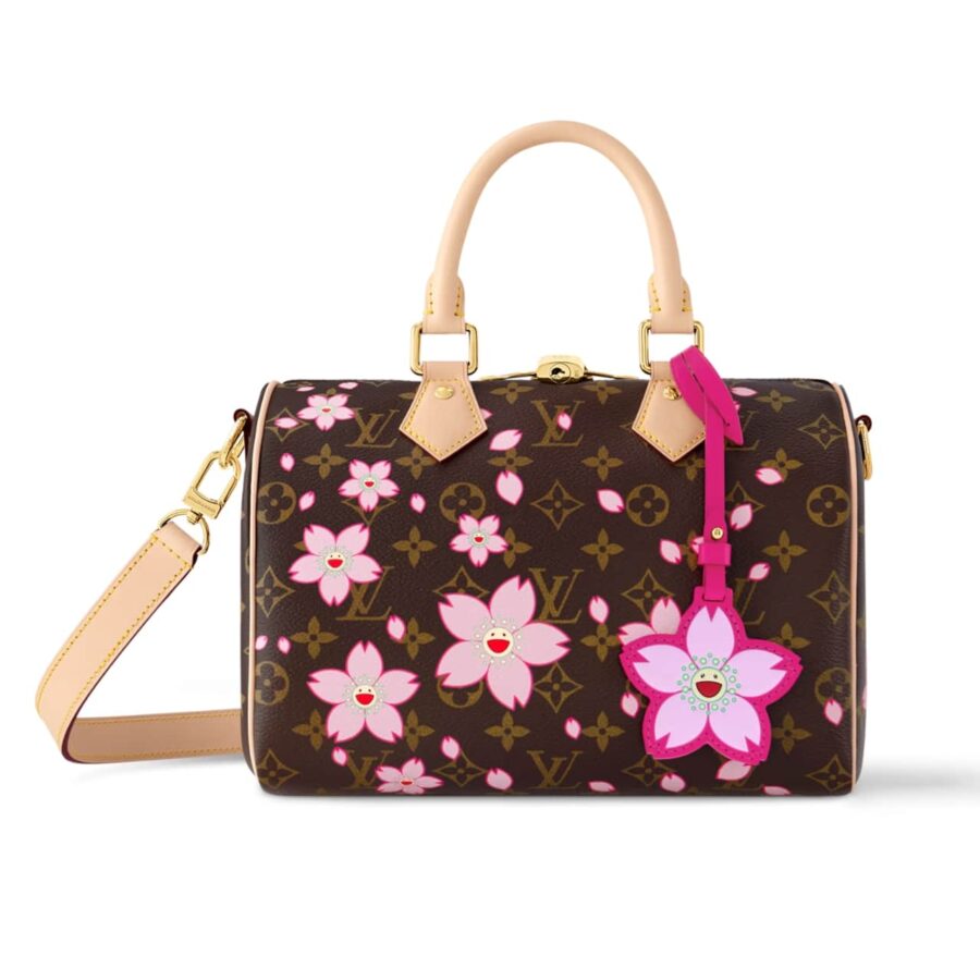 Louis Vuitton X Murakami Speedy Bandoulière 25 Cherry Blossom Monogram Coated Canvas Sakura Brown 25Cm M14174