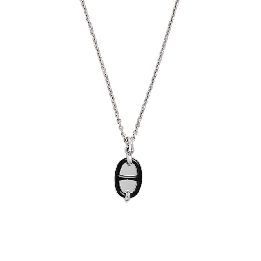 Hermes Mini Maillon Pendant Small Model Necklace Silver Tone With Black H100053fp03