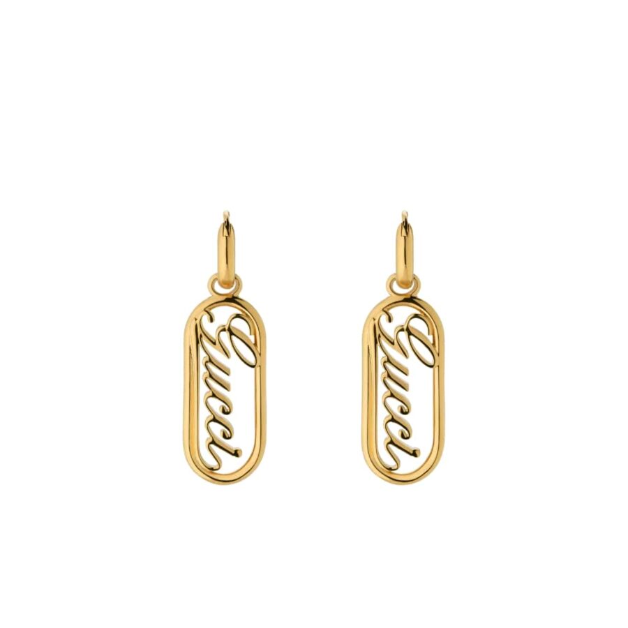 Gucci Hoop Earrings With Gucci Lettering Gold 796874 I4600 8005