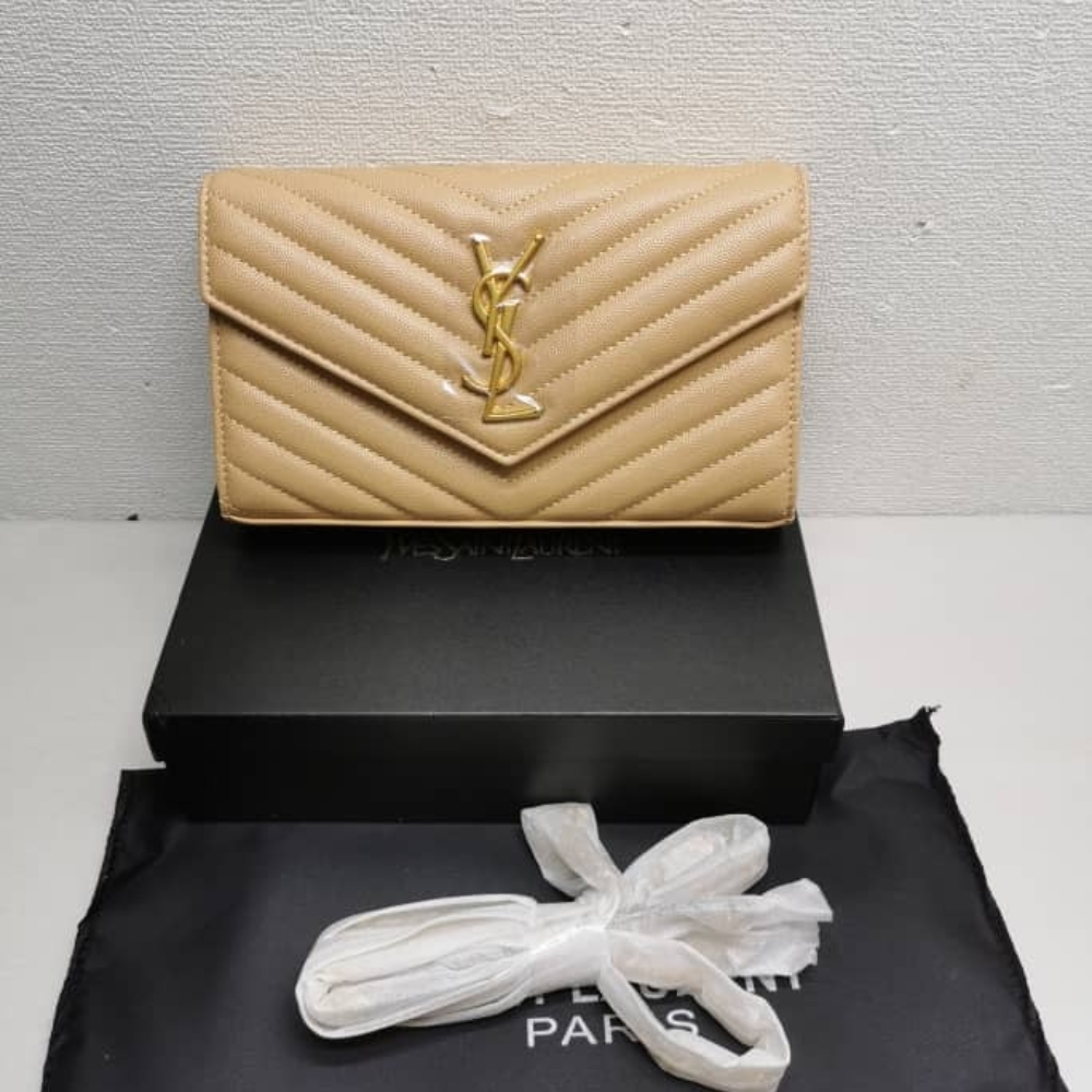 Saint Laurent Classic Cassandre Chain Wallet In Grain De Poudre Leather Beige 22Cm 377828BOW012721 - Image 2