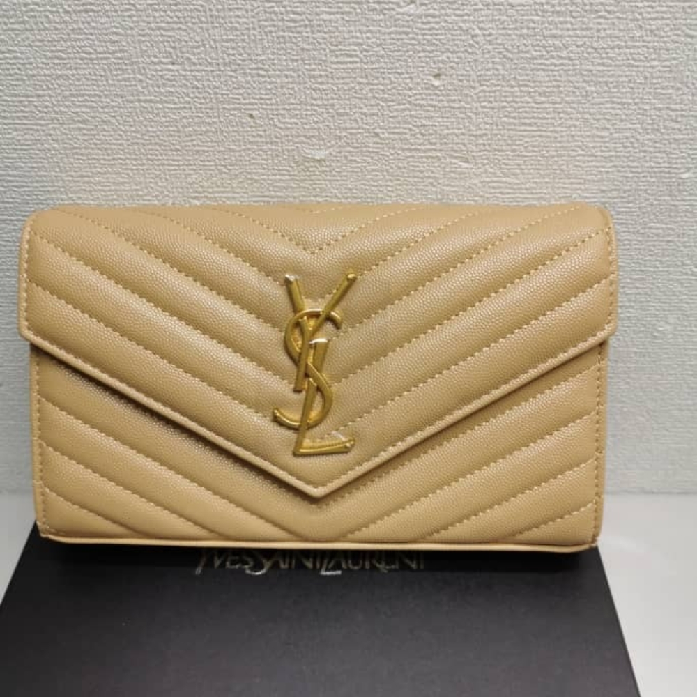 Saint Laurent Classic Cassandre Chain Wallet In Grain De Poudre Leather Beige 22Cm 377828BOW012721 - Image 3
