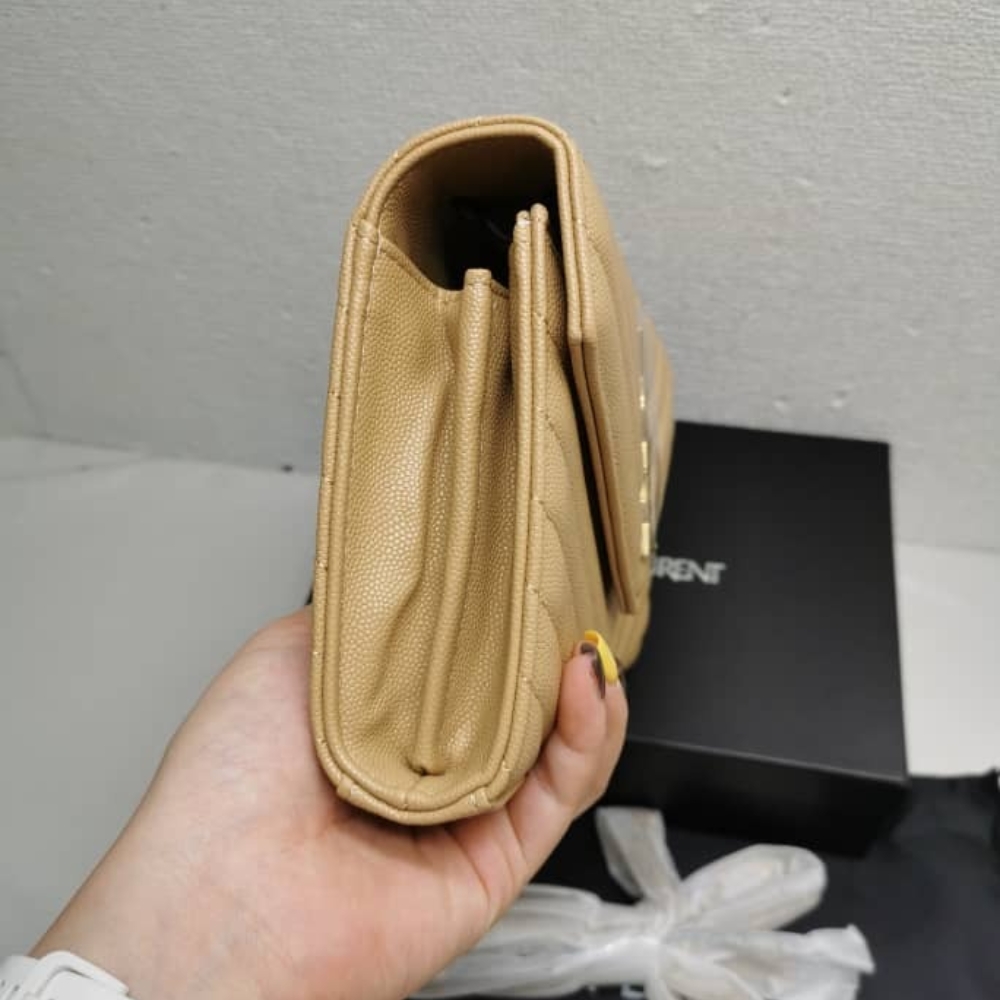 Saint Laurent Classic Cassandre Chain Wallet In Grain De Poudre Leather Beige 22Cm 377828BOW012721 - Image 4