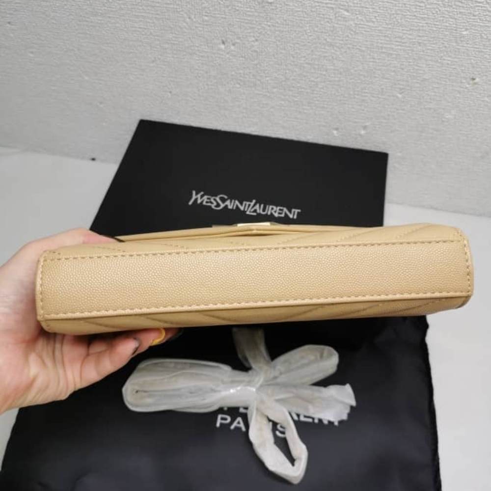 Saint Laurent Classic Cassandre Chain Wallet In Grain De Poudre Leather Beige 22Cm 377828BOW012721 - Image 7