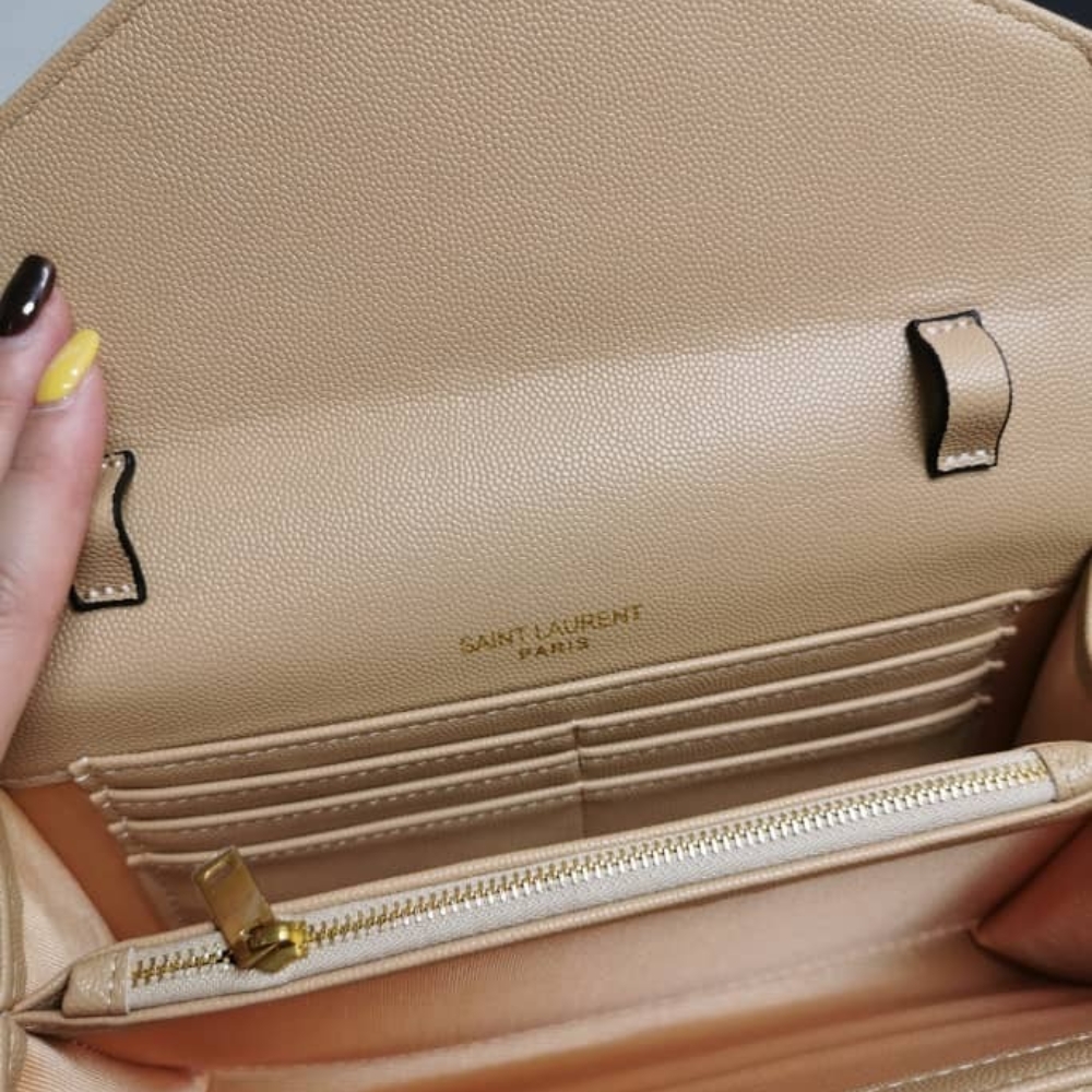 Saint Laurent Classic Cassandre Chain Wallet In Grain De Poudre Leather Beige 22Cm 377828BOW012721 - Image 8