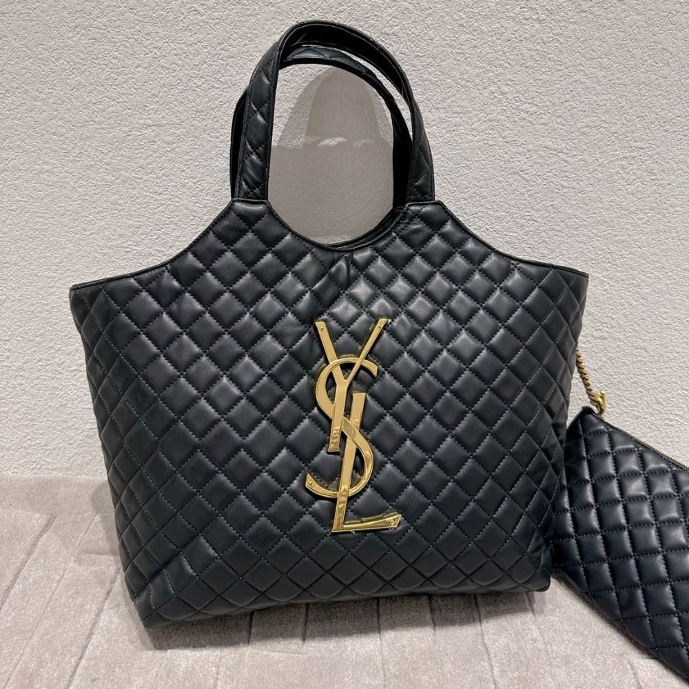 Saint Laurent Icare Shopping Bag In Quilted Gold Hardware Black 40Cm - Image 2