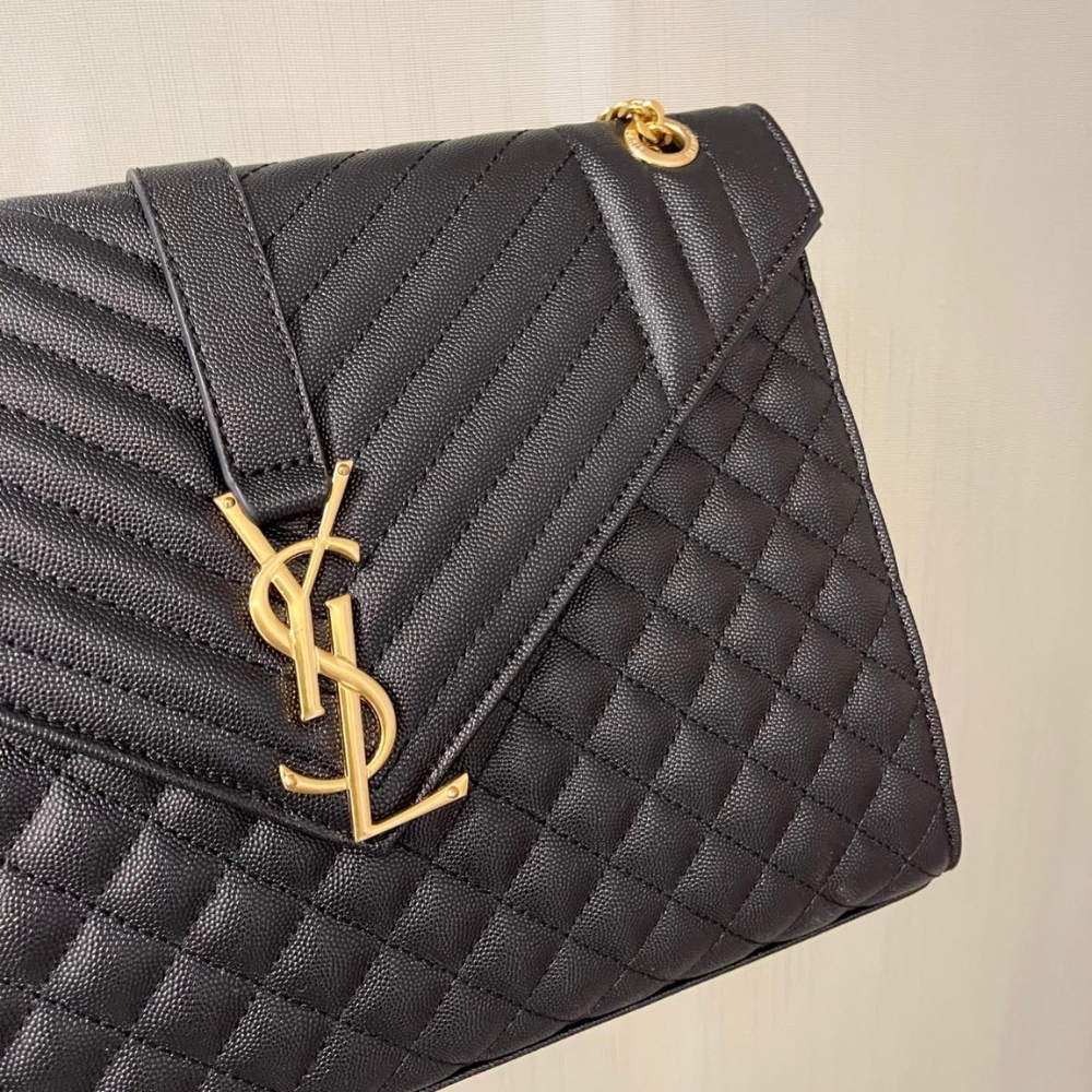 Saint Laurent Envelope Large Bag In Mix Matelassé Grain De Poudre Embossed Black Gold 31Cm 600166BOW911000 - Image 4