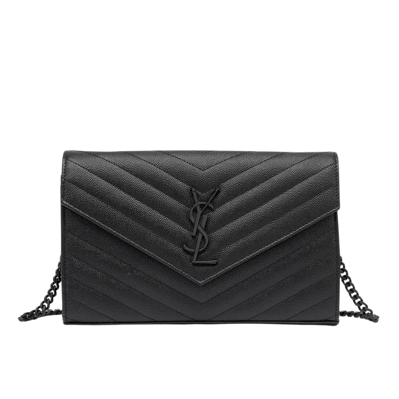 Saint Laurent Cassandre Matelassé Chain Wallet In Grain De Poudre Embossed Black Noir 22Cm 377828Bow081000