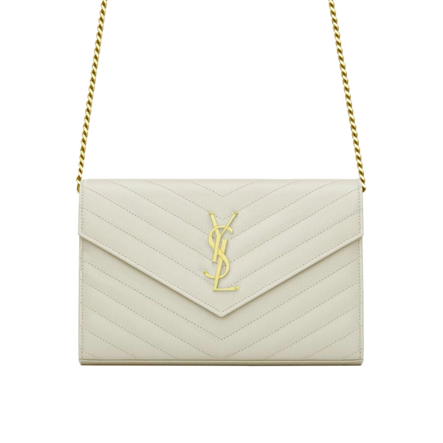 Saint Laurent Classic Cassandre Chain Wallet In Grain De Poudre Leather White 24Cm 377828BOW019207