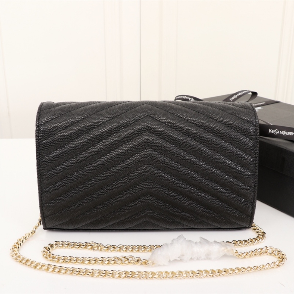 Saint Laurent Classic Cassandre Chain Wallet In Grain De Poudre Black Gold 22Cm 377828BOW011000 - Image 4