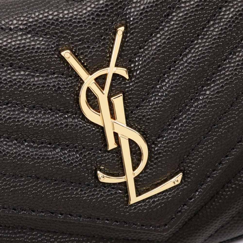 Saint Laurent Classic Cassandre Chain Wallet In Grain De Poudre Black Gold 22Cm 377828BOW011000 - Image 5