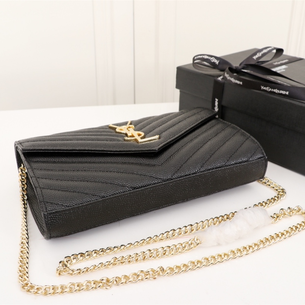 Saint Laurent Classic Cassandre Chain Wallet In Grain De Poudre Black Gold 22Cm 377828BOW011000 - Image 6