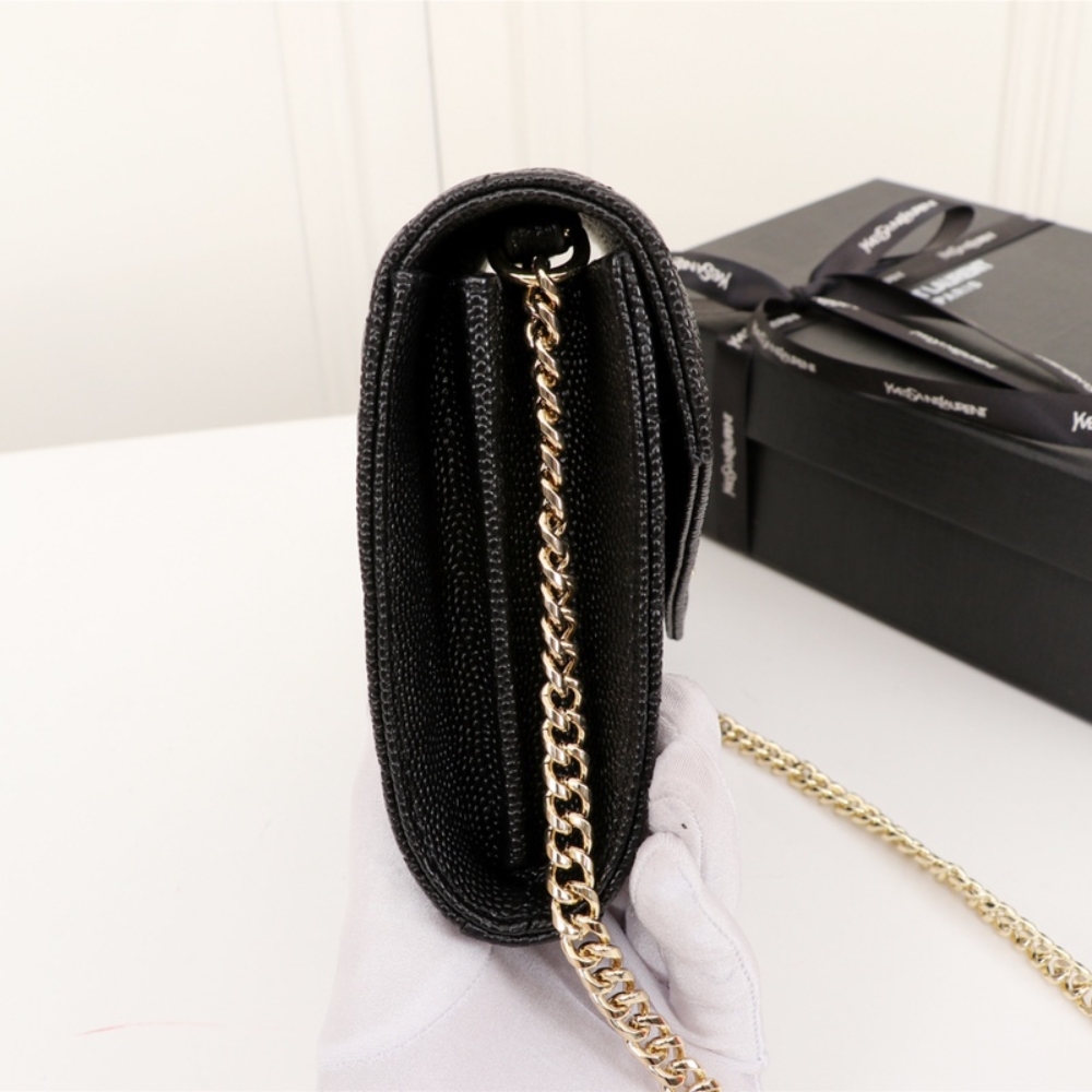 Saint Laurent Classic Cassandre Chain Wallet In Grain De Poudre Black Gold 22Cm 377828BOW011000 - Image 7