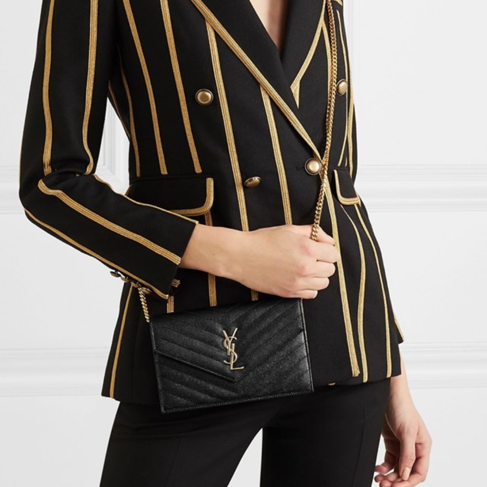 Saint Laurent Classic Cassandre Chain Wallet In Grain De Poudre Black Gold 22Cm 377828BOW011000 - Image 8