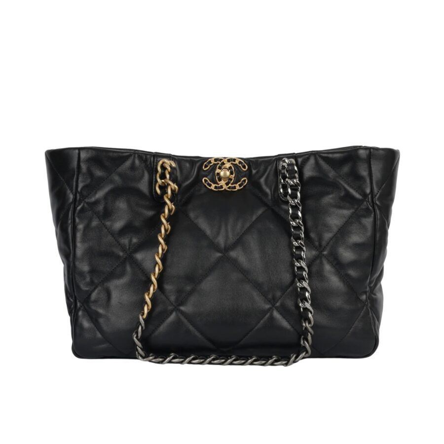 Chanel Quilted 19 East West Shopping Bag Black 36Cm