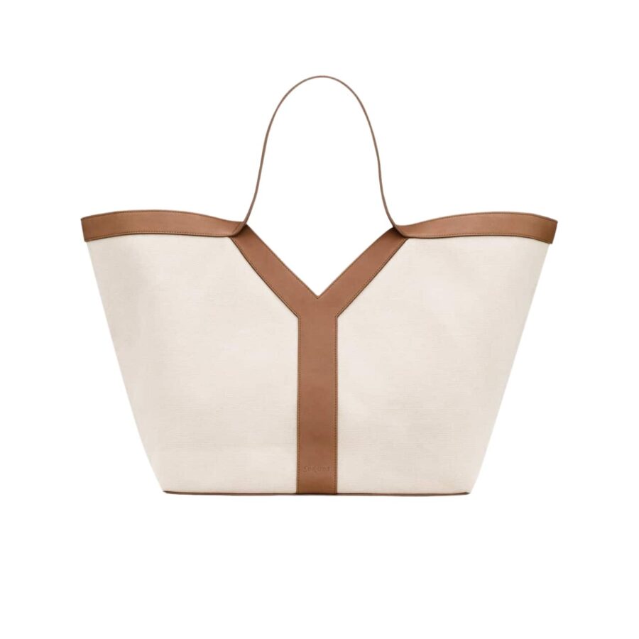 Saint Laurent Y Tote In Canvas And Leather Bag Beige 37cm 817602fac7t9856