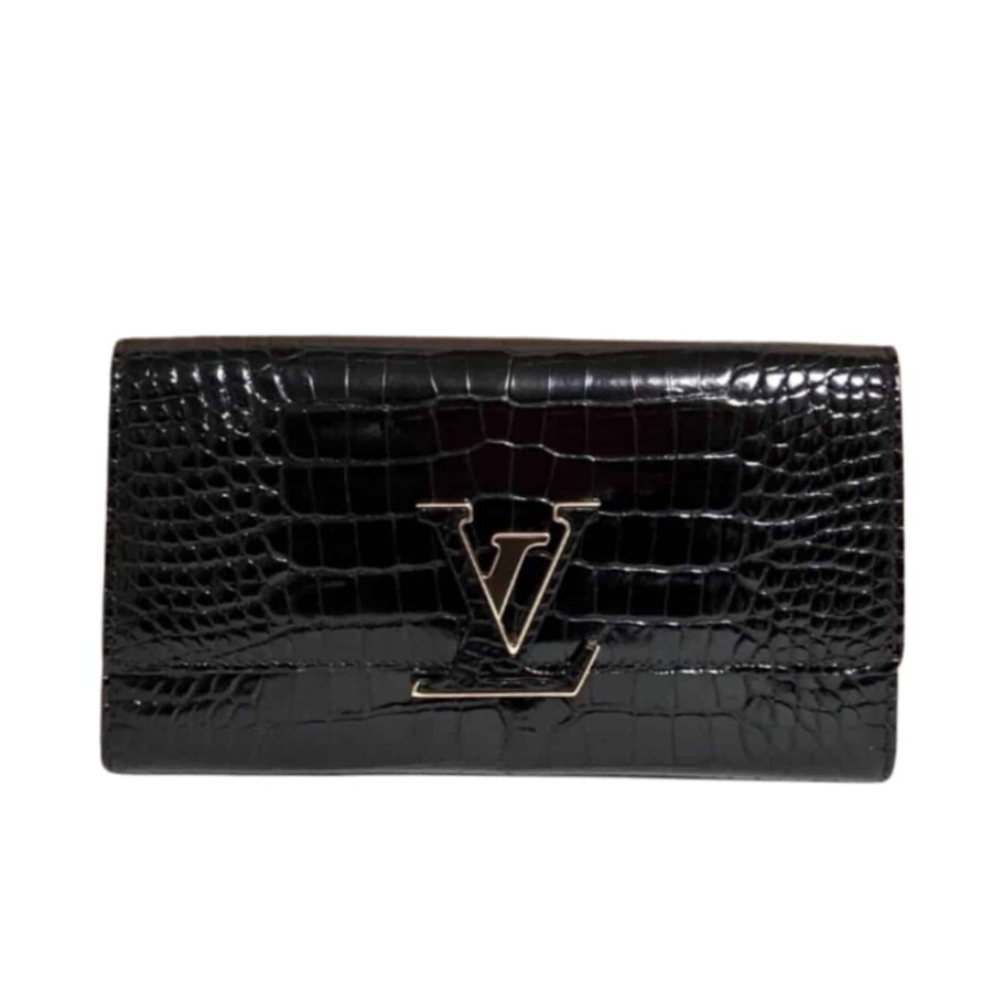 Louis Vuitton Capucines Crocodile Leather Long Wallet Black 20cm
