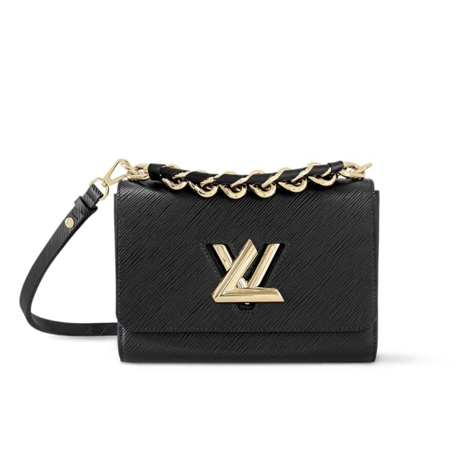 Louis Vuitton Lv Twist Mm Leather Handbag Black 23Cm