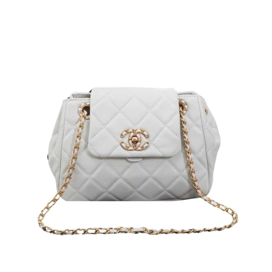 Chanel Mix Accordion Cc Flap Bag Quilted Glazed Leather White 23Cm