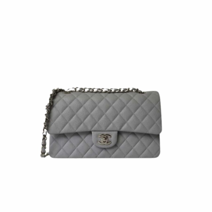 Chanel Medium Classic Flap Bag Silver Hardware Grey 25Cm