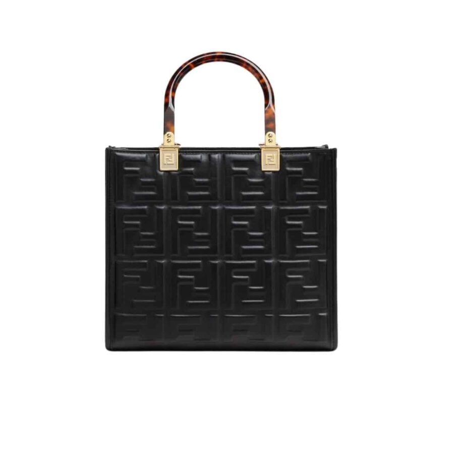 Fendi Sunshine Small Black Leather Shopper 25Cm 8Bh394Amcvf0Kur