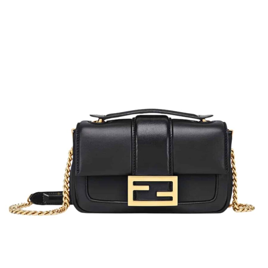 Fendi Women Mini Baguette Chain Shoulder Bag Black 19Cm
