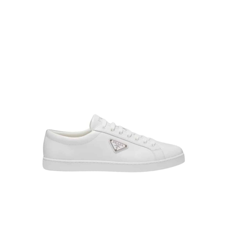 Prada Logo Sneaker In Brushed Leather White
