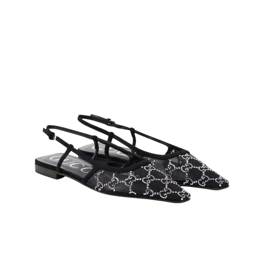 Gucci Gg Embellished Slingback Flats Black