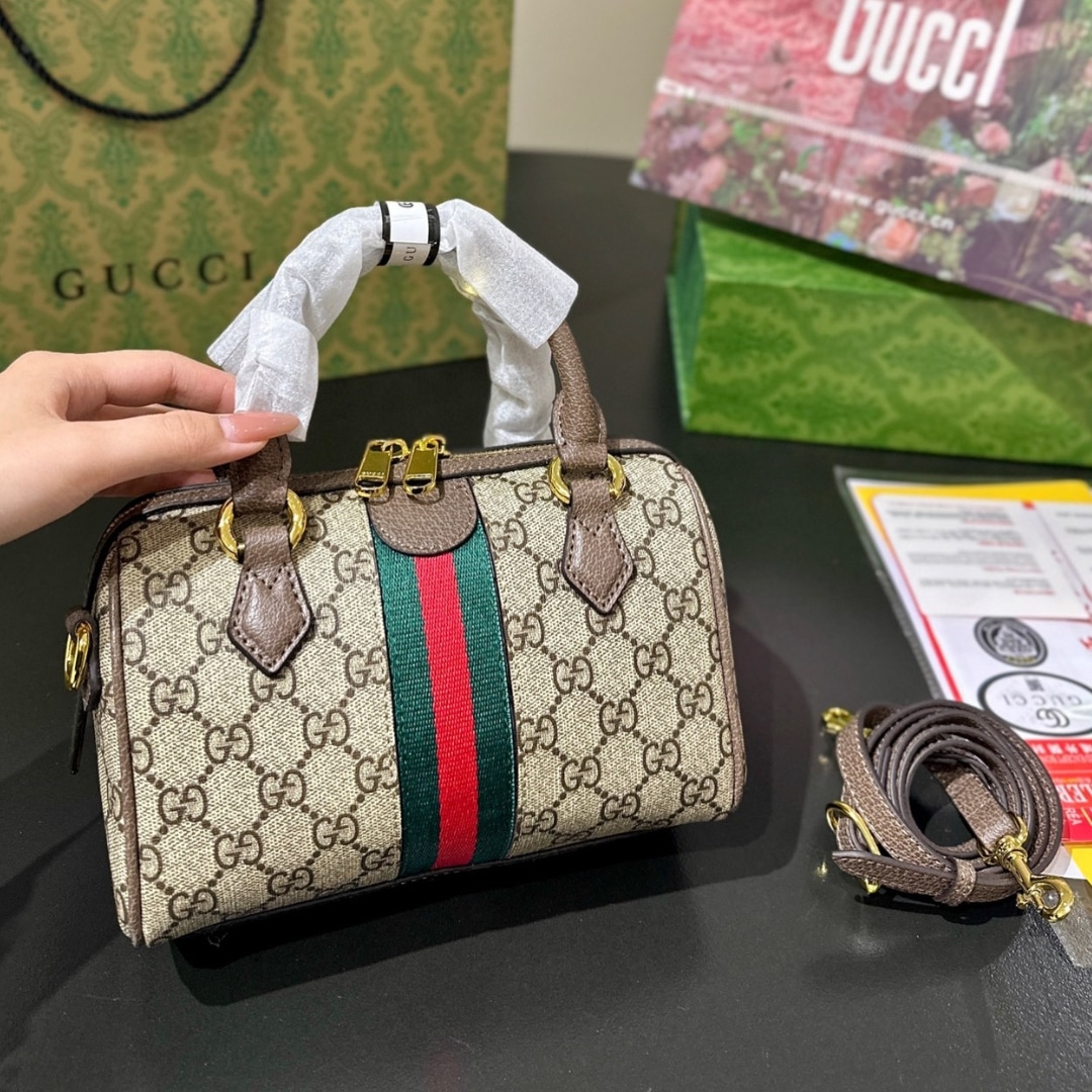 Gucci Ophidia Small Boston Bag GG Monogram Beige And Dark Brown 22Cm 772053 96IWG 8745 - Image 4
