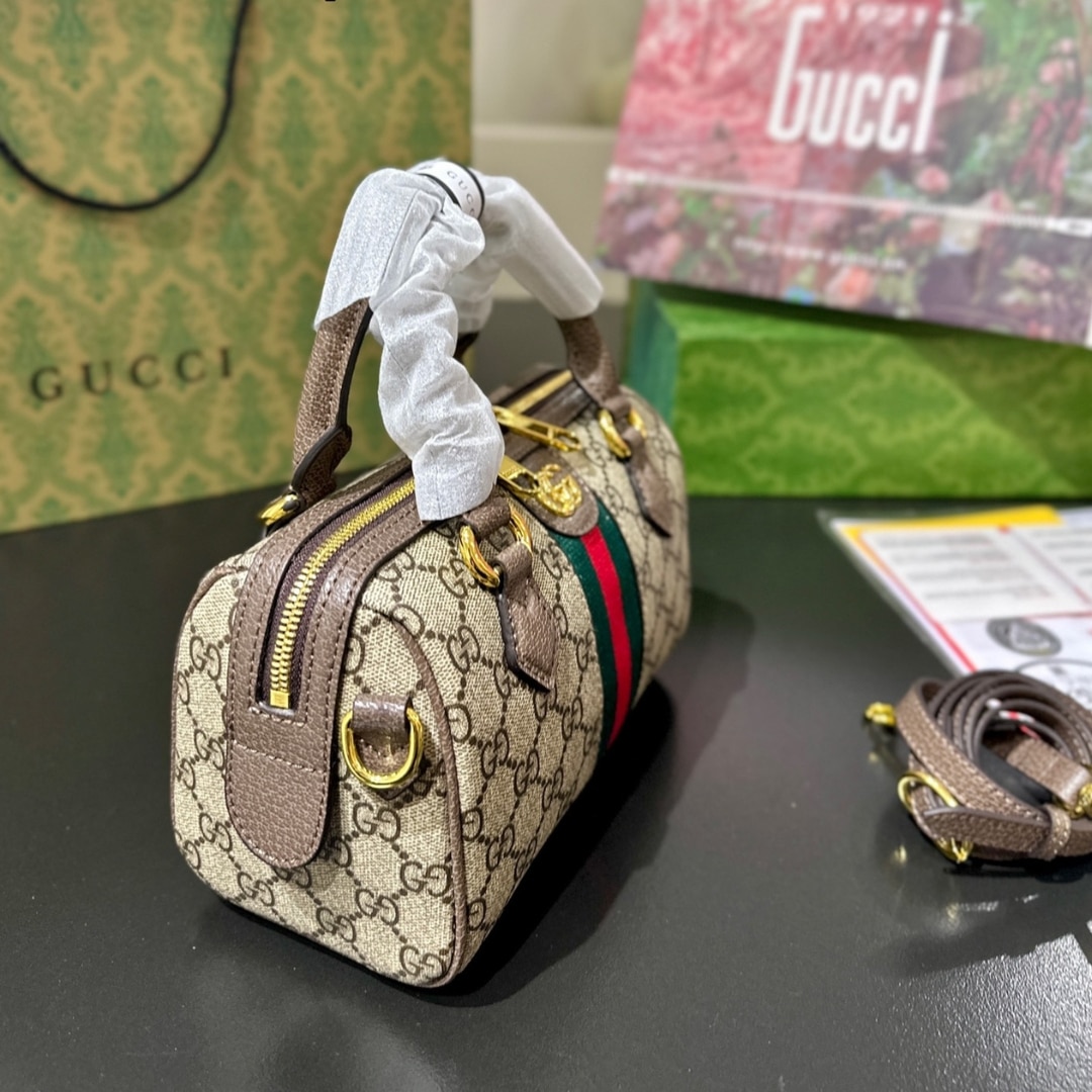 Gucci Ophidia Small Boston Bag GG Monogram Beige And Dark Brown 22Cm 772053 96IWG 8745 - Image 2
