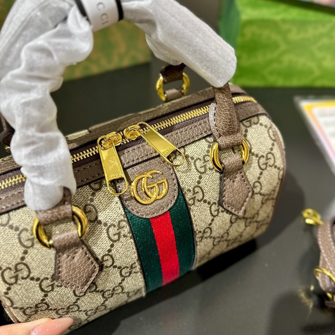 Gucci Ophidia Small Boston Bag GG Monogram Beige And Dark Brown 22Cm 772053 96IWG 8745 - Image 3