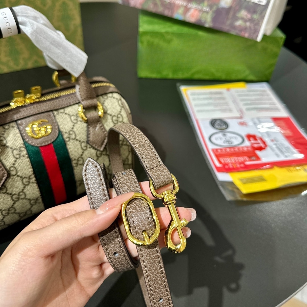 Gucci Ophidia Small Boston Bag GG Monogram Beige And Dark Brown 22Cm 772053 96IWG 8745 - Image 6