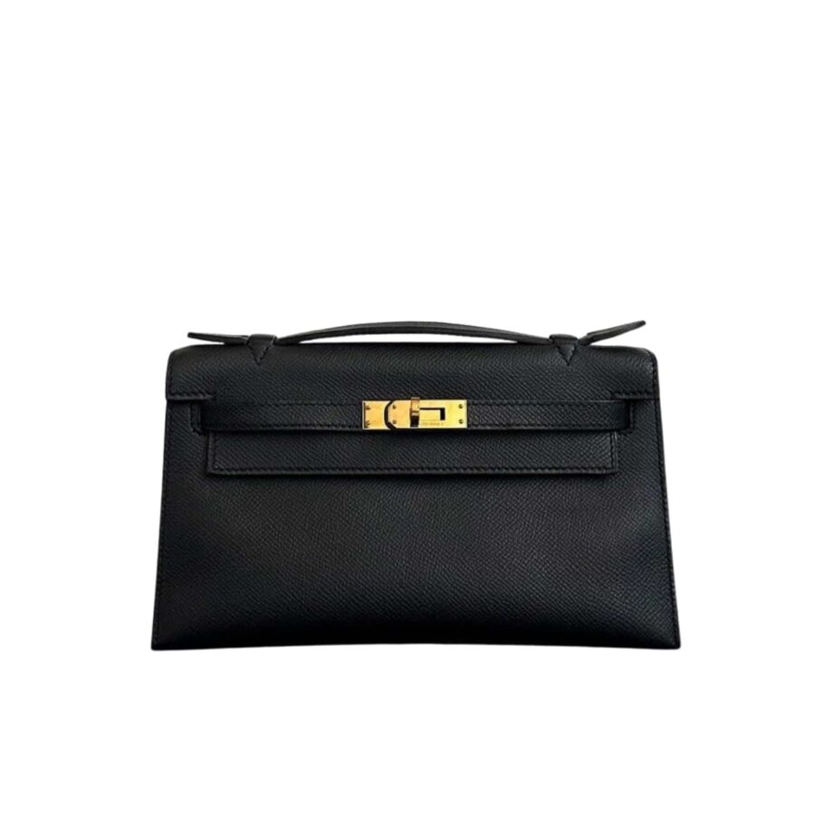 Hermes Mini Kelly Pochette Gold Toned Hardware Black 22Cm