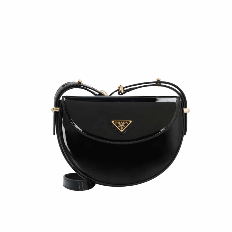 Prada Triangle Logo Patent Leather Shoulder Bag Black 17Cm