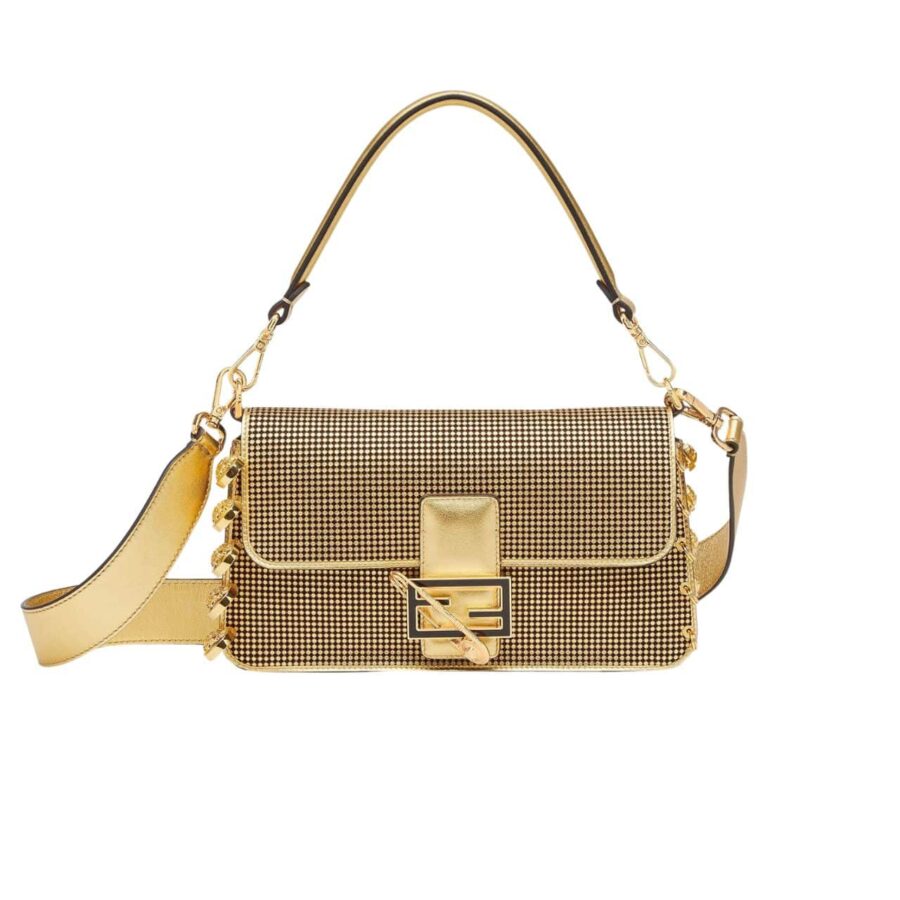 Fendi X Versace Baguette Fendace Bag In Gold Perforated Leather 25Cm