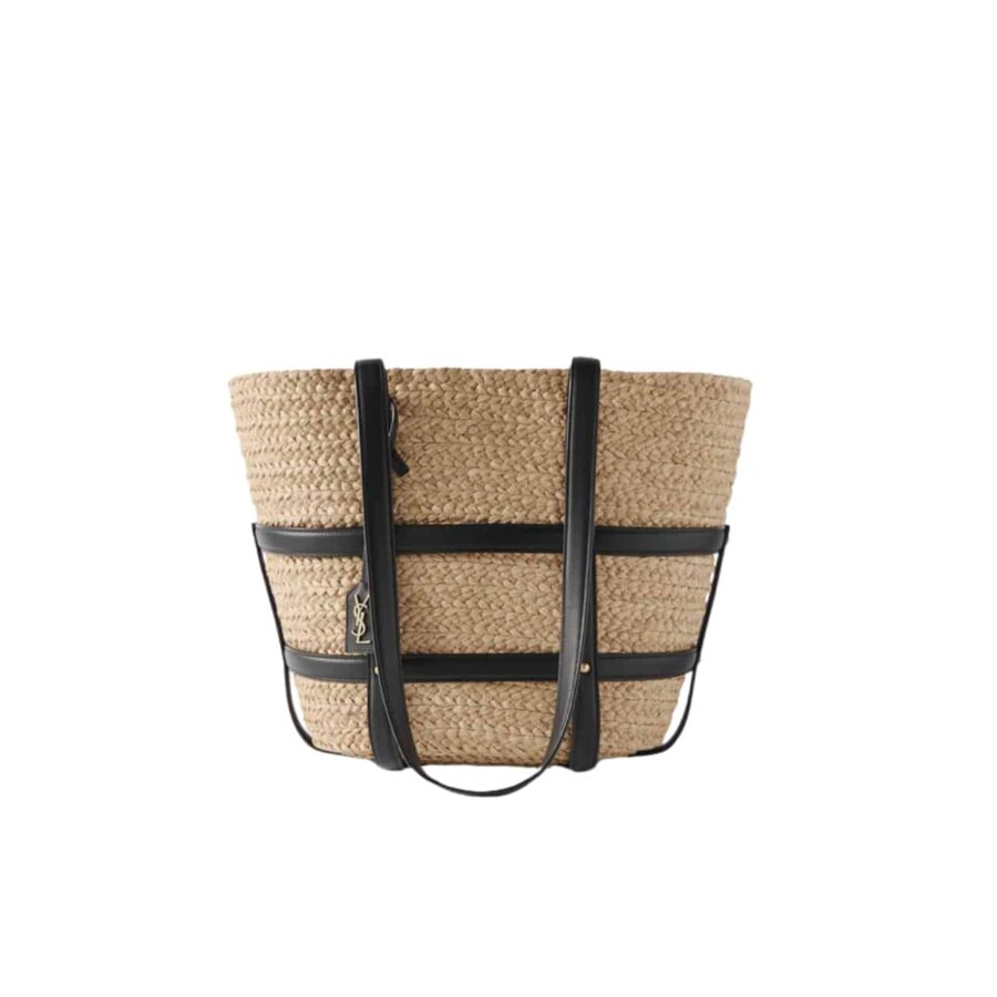 Saint Laurent Medium Panier Harness Raffia Tote Beige 17Cm