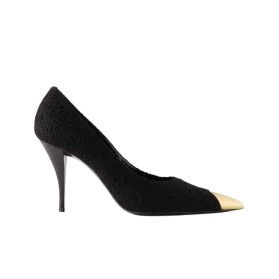Saint Laurent Vesper Leather Trimmed Bouclé Pumps Black