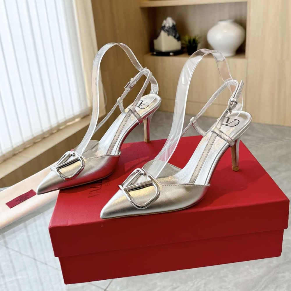 Valentino Vlogo Signature Pointed Toe Slingback Pump In Silver 3W0S0R01YJS S13 - Image 6