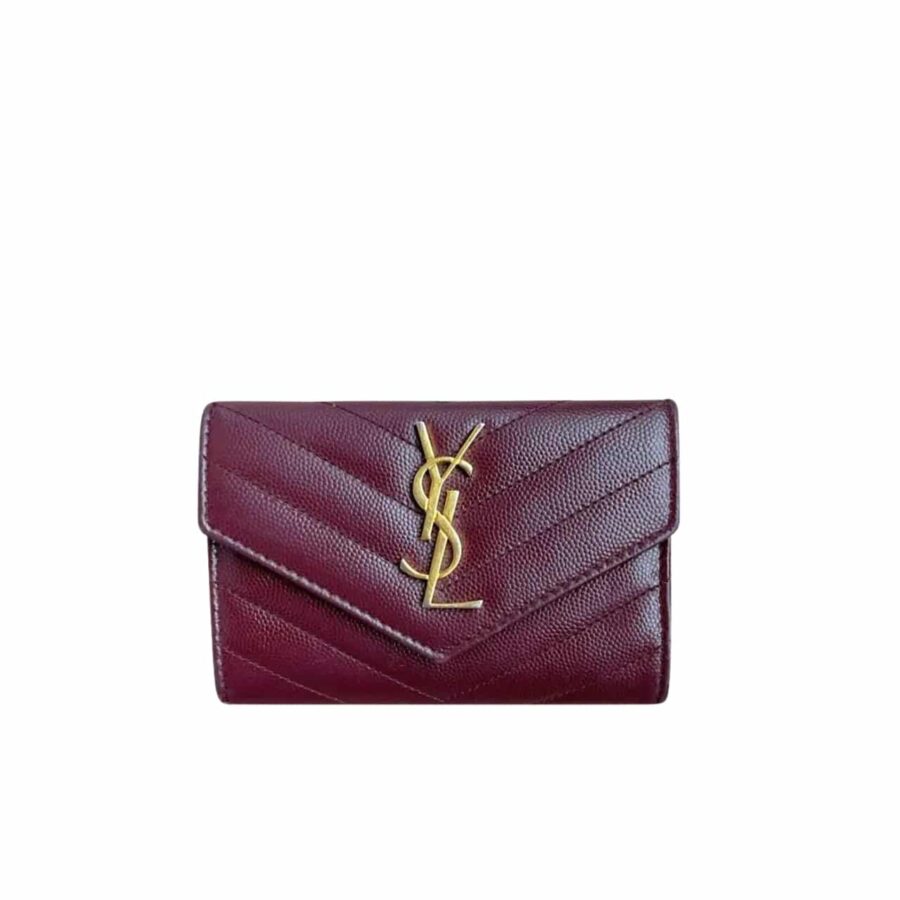 Saint Laurent Cassandre Matelassé Small Envelope Wallet In Grain De Poudre Leather 11Cm