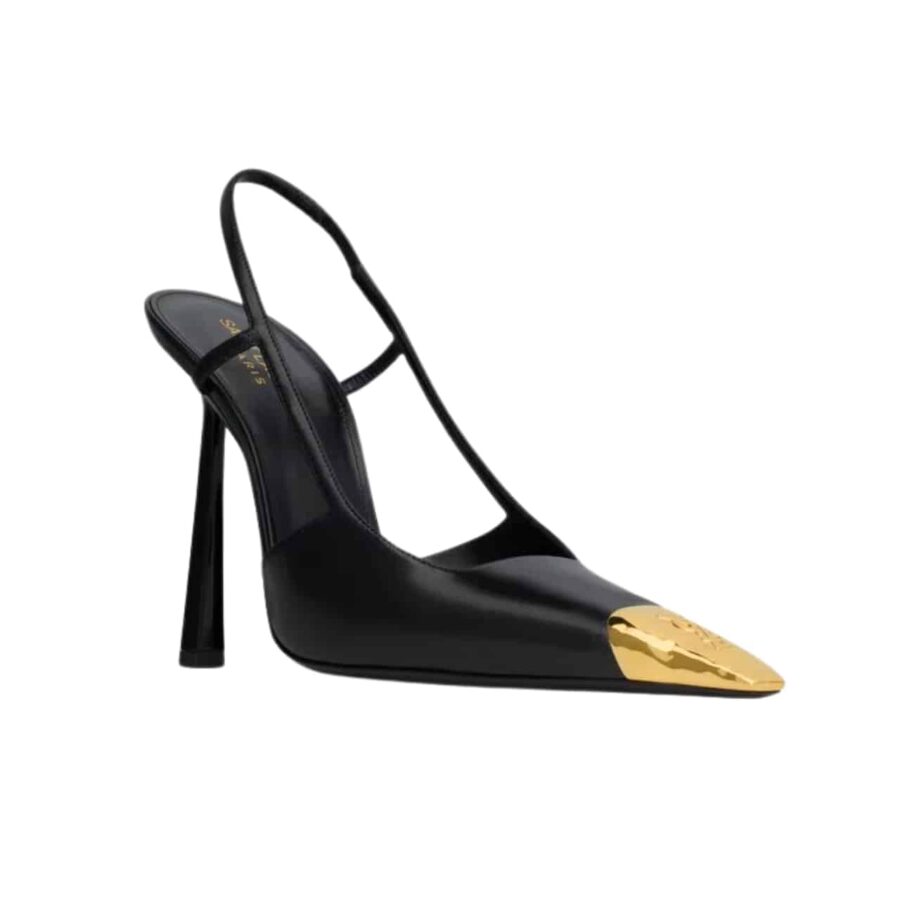 Saint Laurent Jeanne Slingback Pumps Black And Gold 800164aadx21000