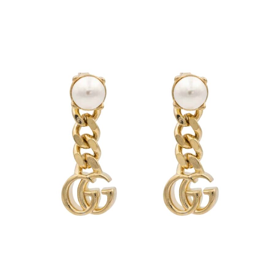 Gucci Pearl Double G Earrings Gold 645665 I4620 8078