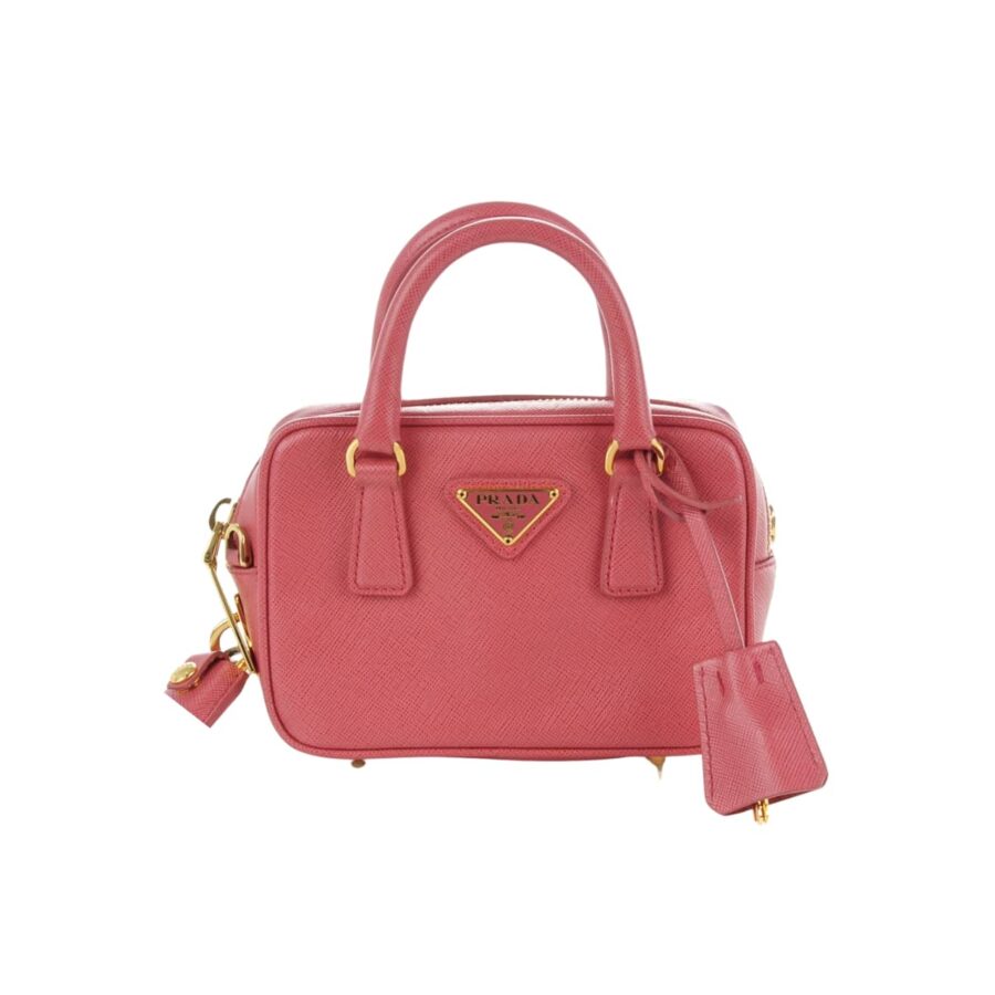Prada Saffiano Lux Signature Mini Bauletto Bag Pink 19Cm