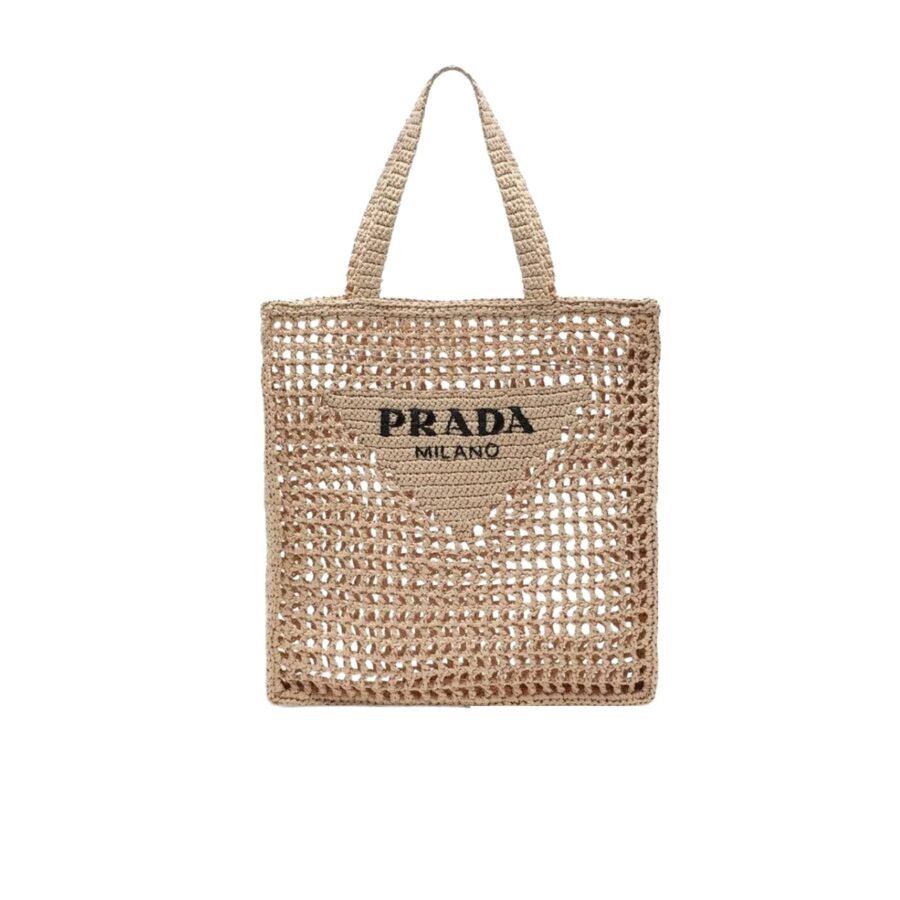 Prada Natural Logo Crochet Tote Bag