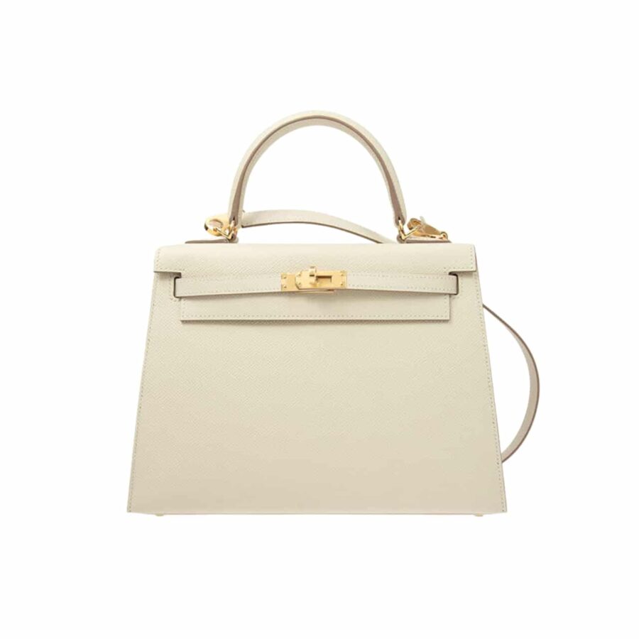 Hermes Kelly White Sellier Rouge Epsom Gold Hardware 25Cm