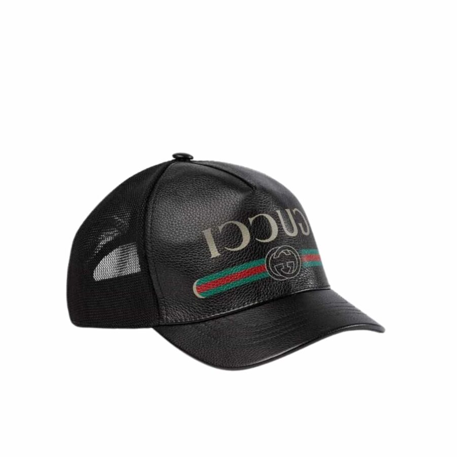 Gucci Gg Print Leather Baseball Cap Black