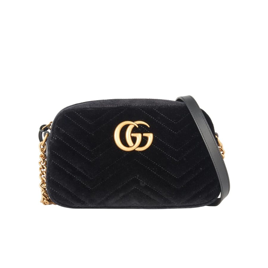Gucci Small Gg Marmont Camera Bag Velvet Black 23Cm