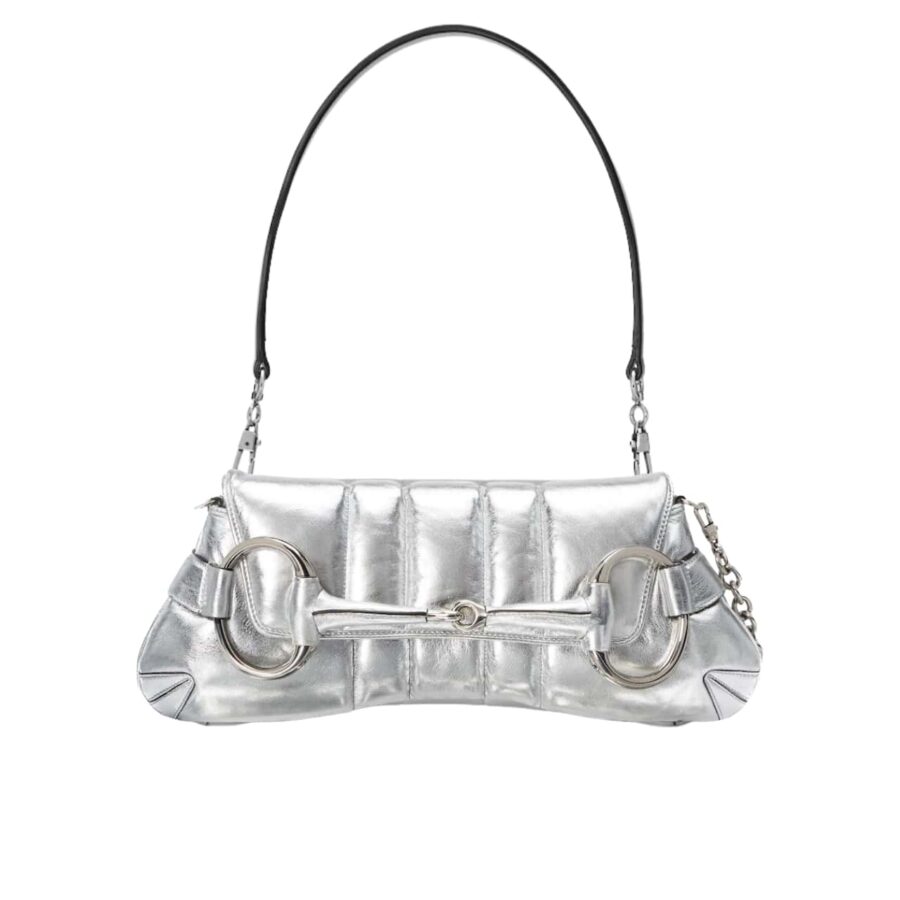 Gucci Horsebit Chain Small Shoulder Bag Silver 27Cm